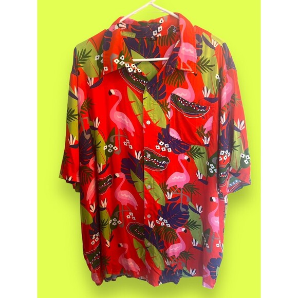 Florida Gators Shirt Men's Hawaiian Pink Flamingos Red Pink Floral NCAA 2XL EUC - Picture 1 of 10